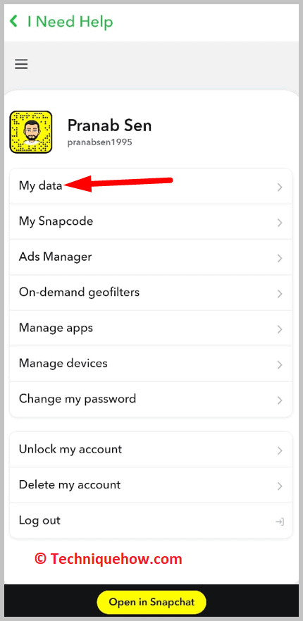 la opción mis datos en Snapchat