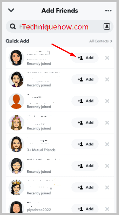 Accidentalmente eliminé a alguien en Snapchat y olvidé su nombre de usuario Toca el botón + Agregar
