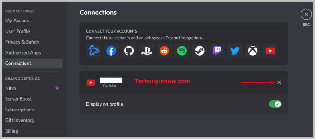 haga clic en el icono x