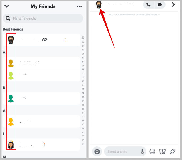 Pantalla de inicio de Snapchat
