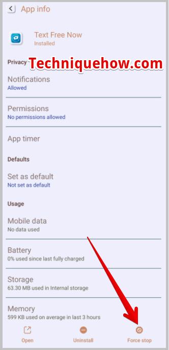 Forzar la detención de la aplicación Textfree