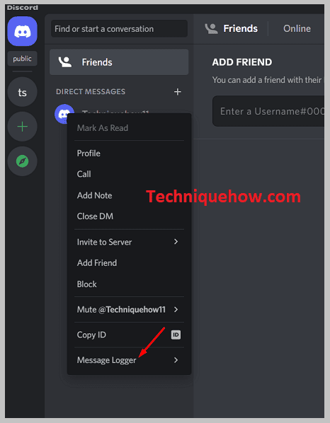     haga clic en el registro de mensajes