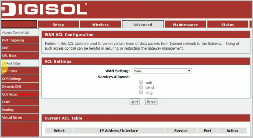 configuración de calidad de servicio