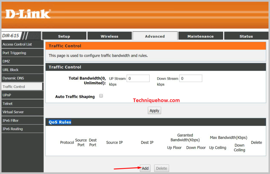 Ahora haga clic en Agregar para agregar reglas del cliente Dlink