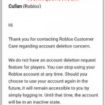 Roblox delete account request mail