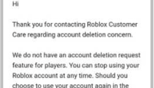 Roblox delete account request mail