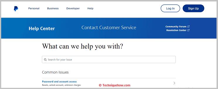 página de contacto de paypal