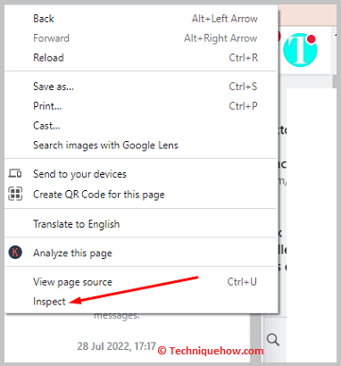 Cómo ver el primer mensaje en Messenger sin desplazarse haga clic en inspeccionar
